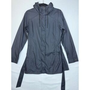 Columbia Trench Rain Jacket Womens Medium Black Omni-Shield Hooded Belted RL2148